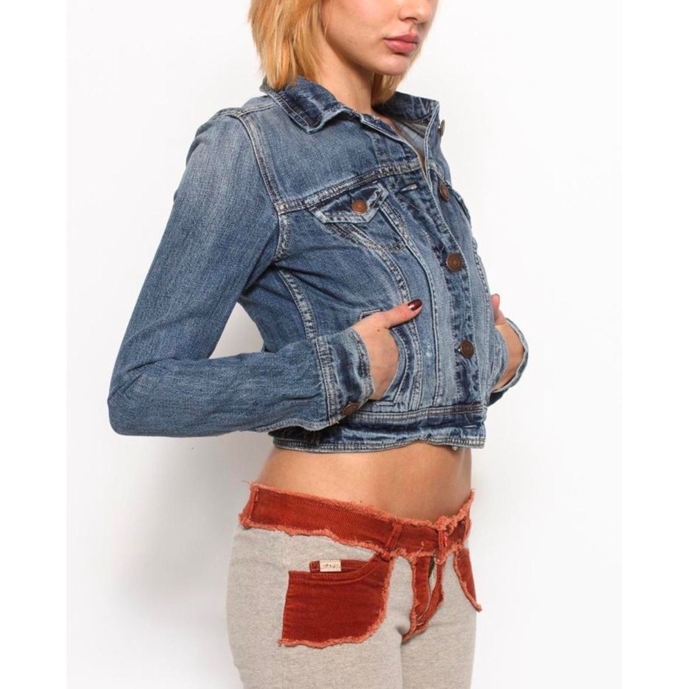 VINTAGE WET SEAL Cropped Denim Jacket RARE McBling Y2K Light Small Indie Sleeze